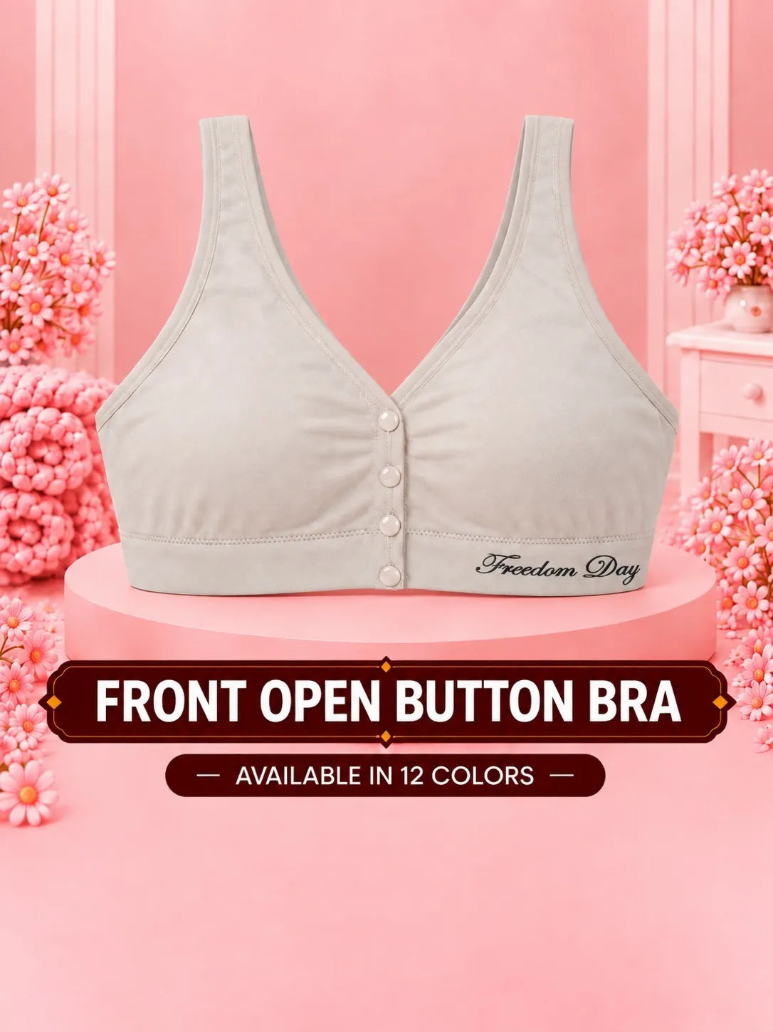 Front Open Padded Button Bra