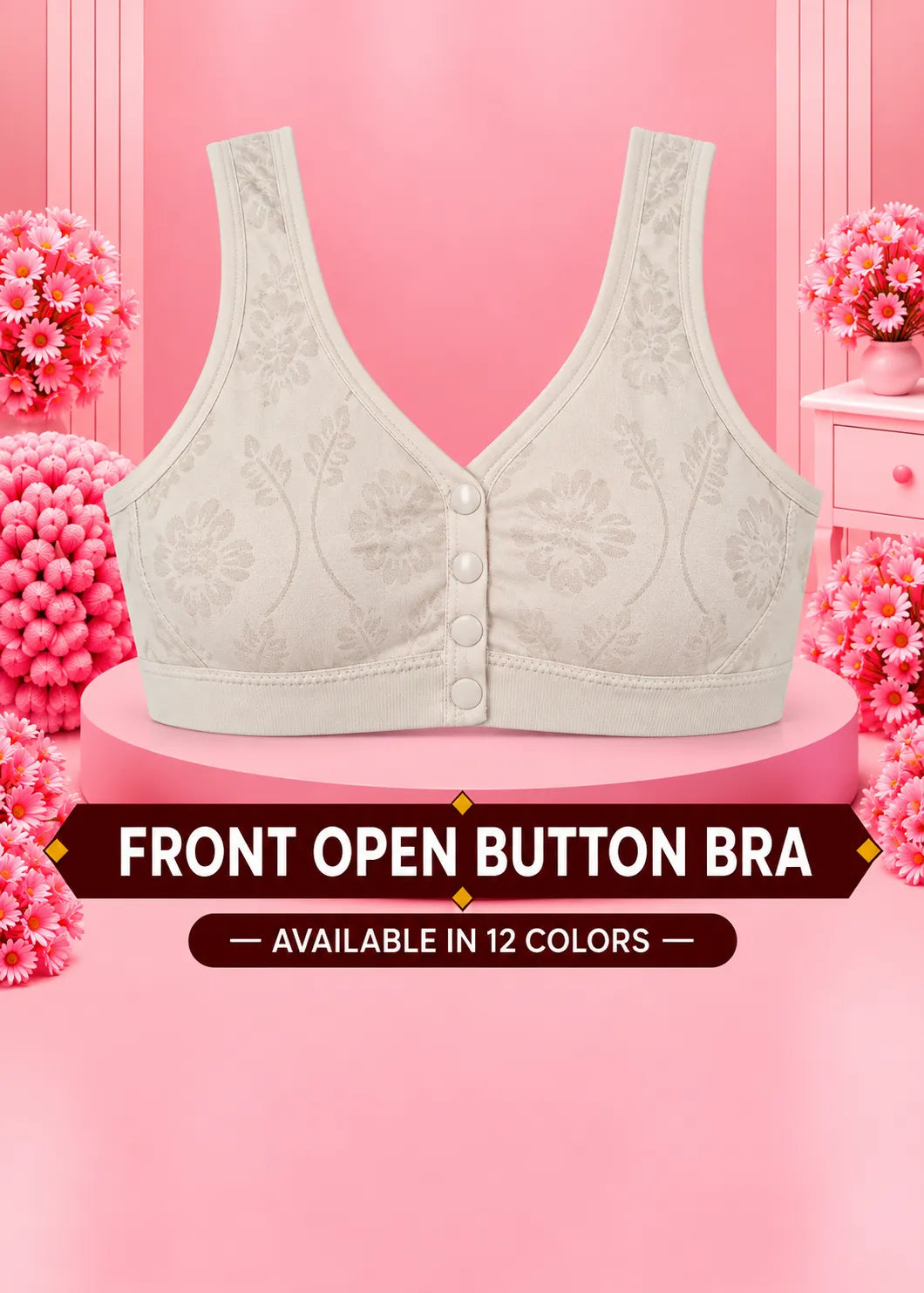 Front Open Padded Button Bra