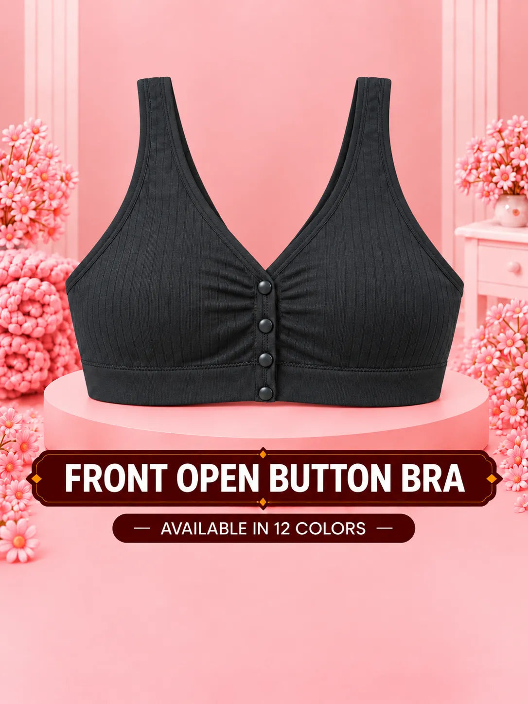 Front Open Padded Button Bra