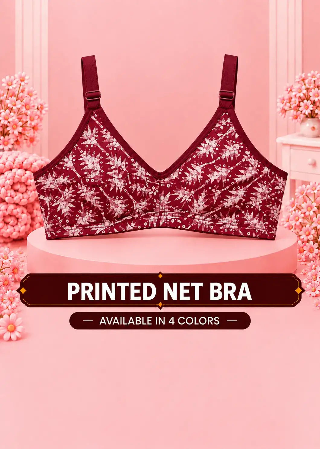 Printed Net Bra