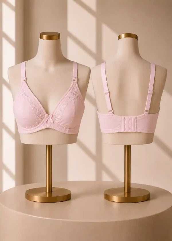 Premium Embroidered Full Coverage Bra Pack of 2 Skin and Pink