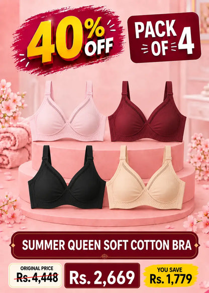 Summer Queen Soft Cotton Bra Pack of 4