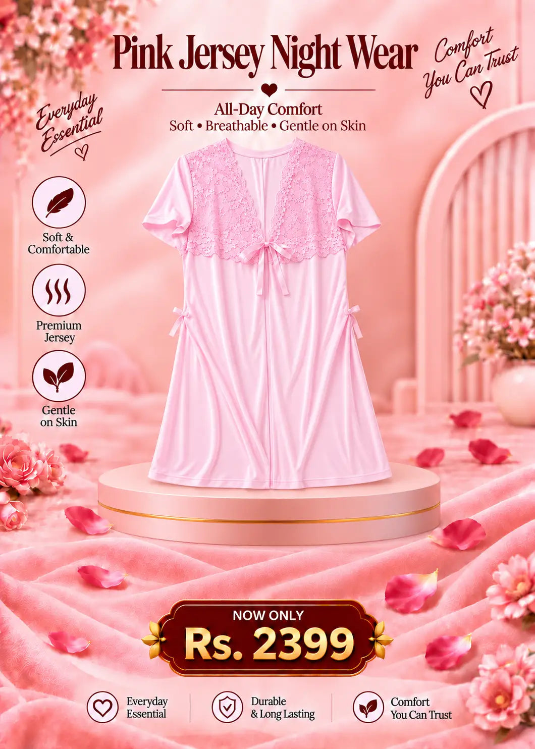 Pink Jersey Night Wear