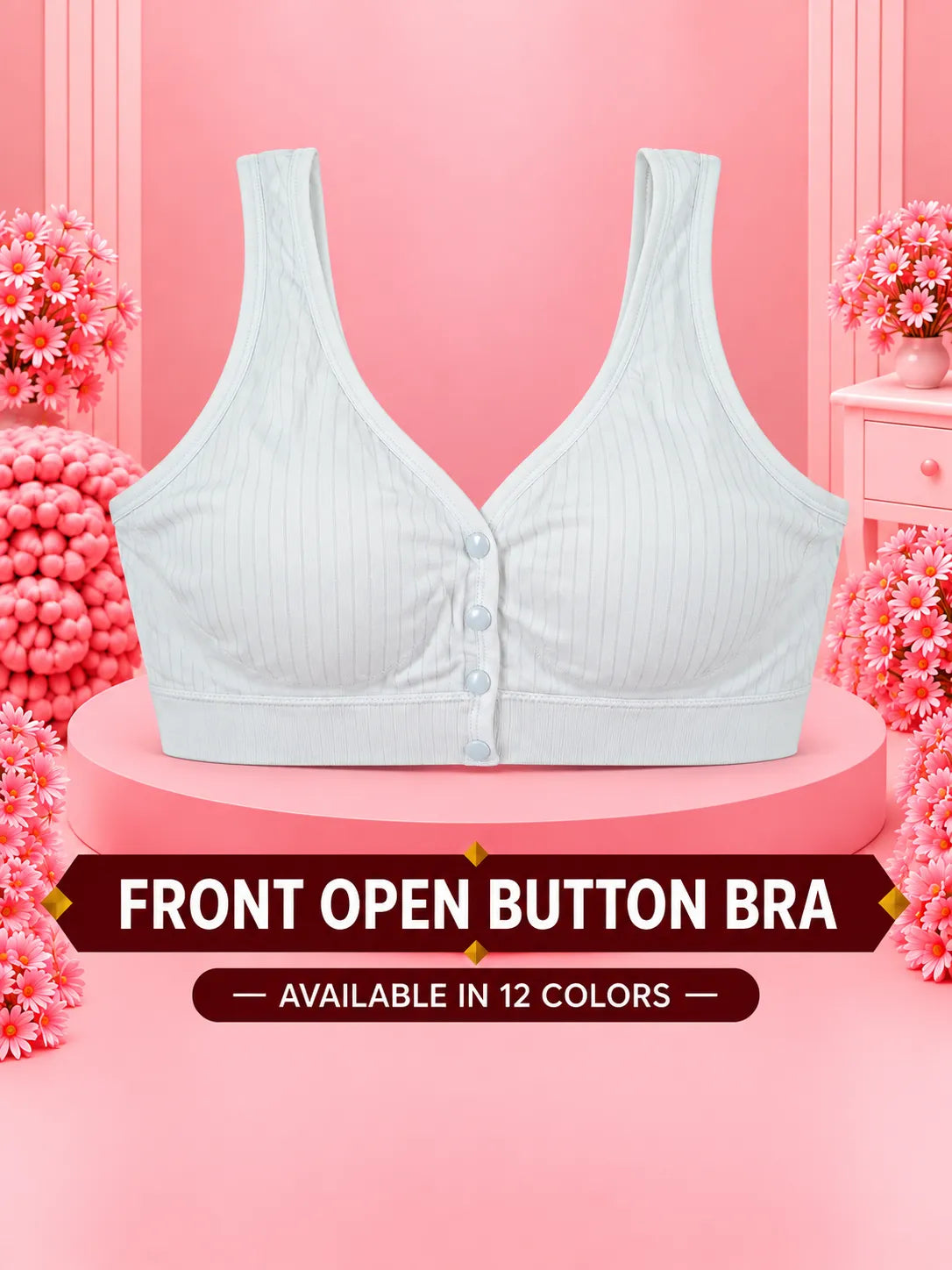 Front Open Padded Button Bra