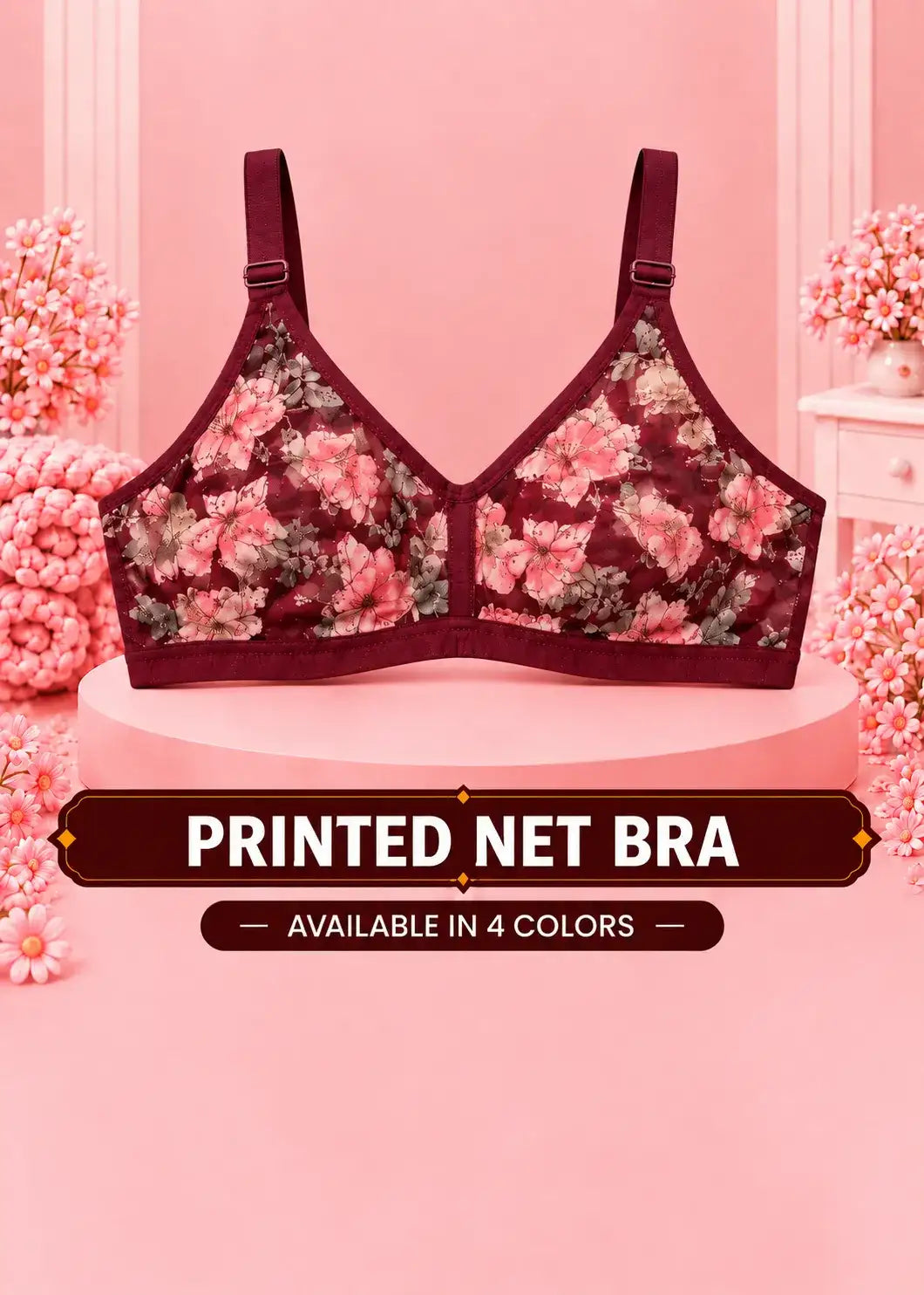 Printed Net Bra