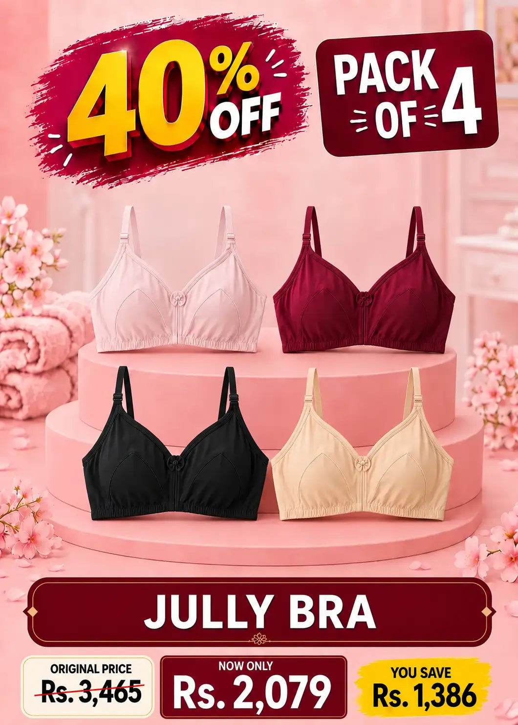 Jully Bra Pack of 4 | Soft, Comfortable & Full Support Everyday Bra