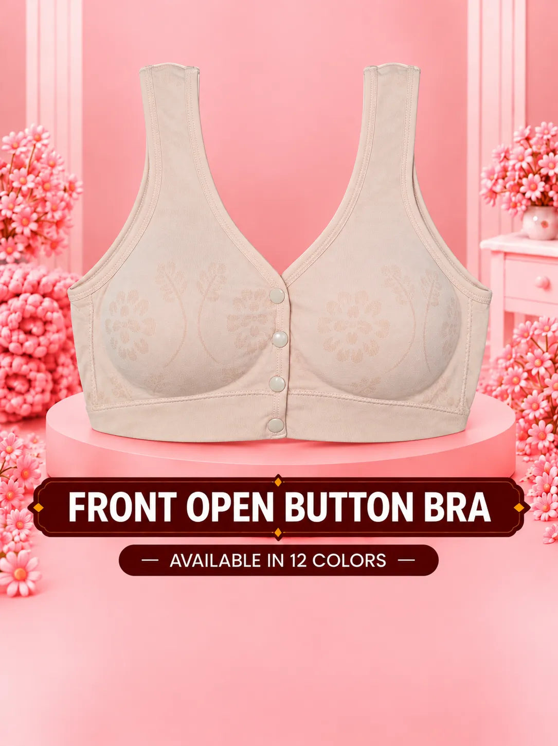 Front Open Padded Button Bra