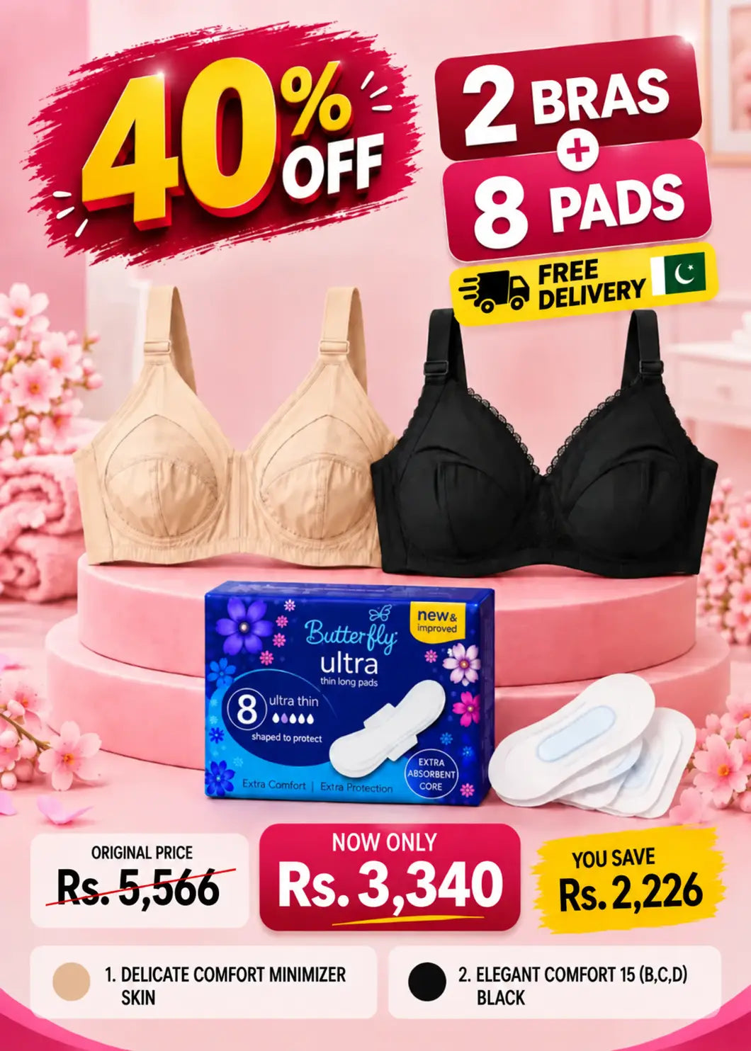 Complete Comfort Combo Delicate Comfort Minimizer Bra + Elegant Comfort 15 Bra + Butterfly 8 Pads