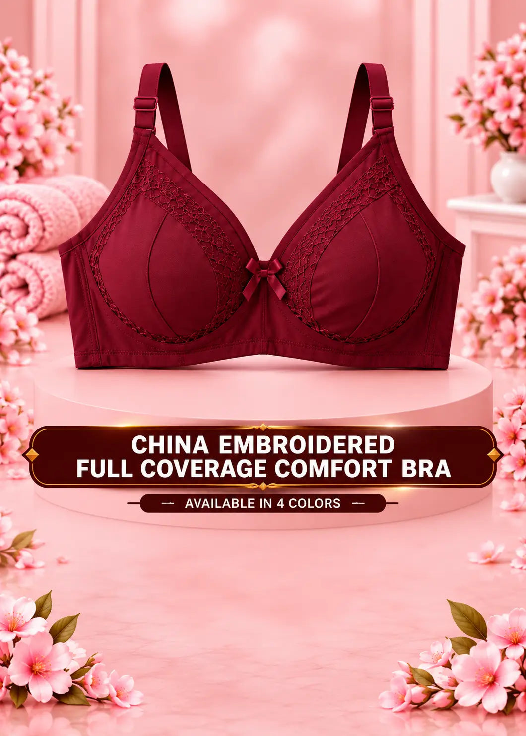 China Embroidered Full Coverage Comfort Bra for Women