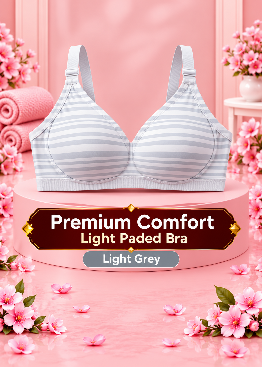 Premium Comfort Striped Bra for Women – Soft, Wire-Free & Breathable