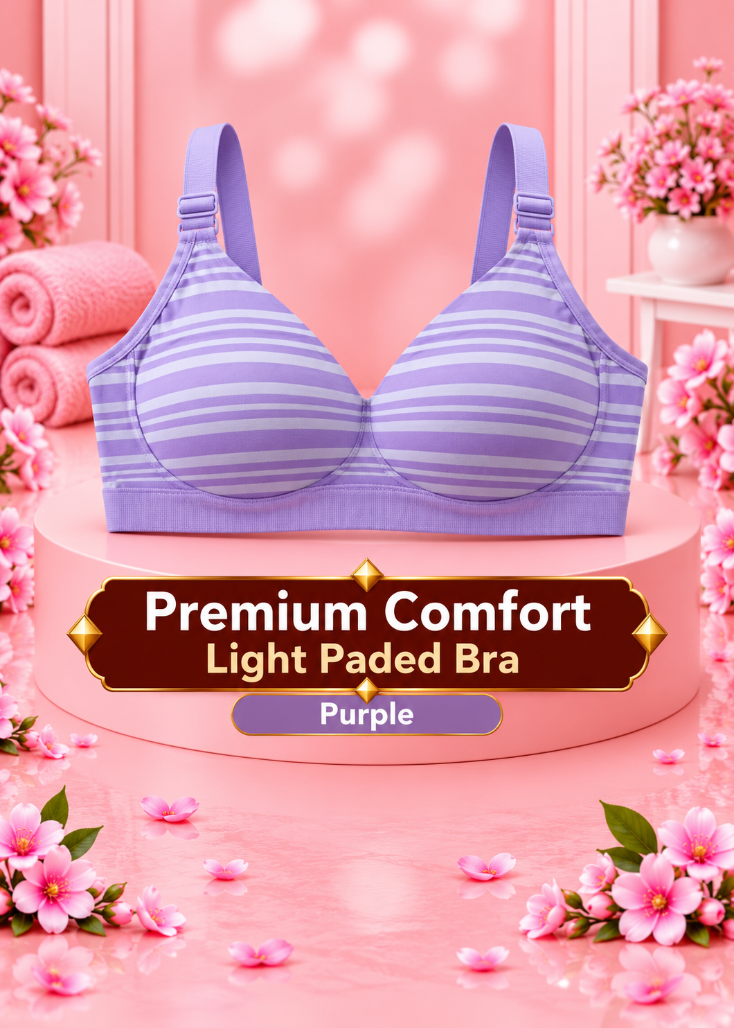 Premium Comfort Striped Bra for Women – Soft, Wire-Free & Breathable