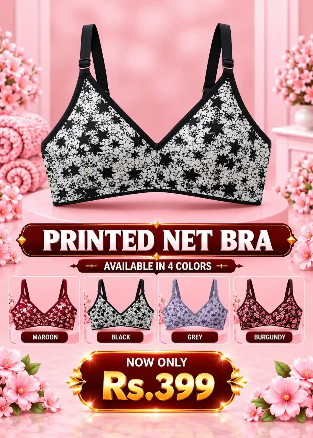 Printed Net Bra