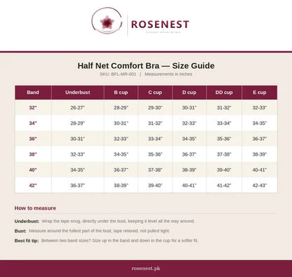 Half Net Comfort Bra Pack of 4 | Black, Navy, Maroon & Skin